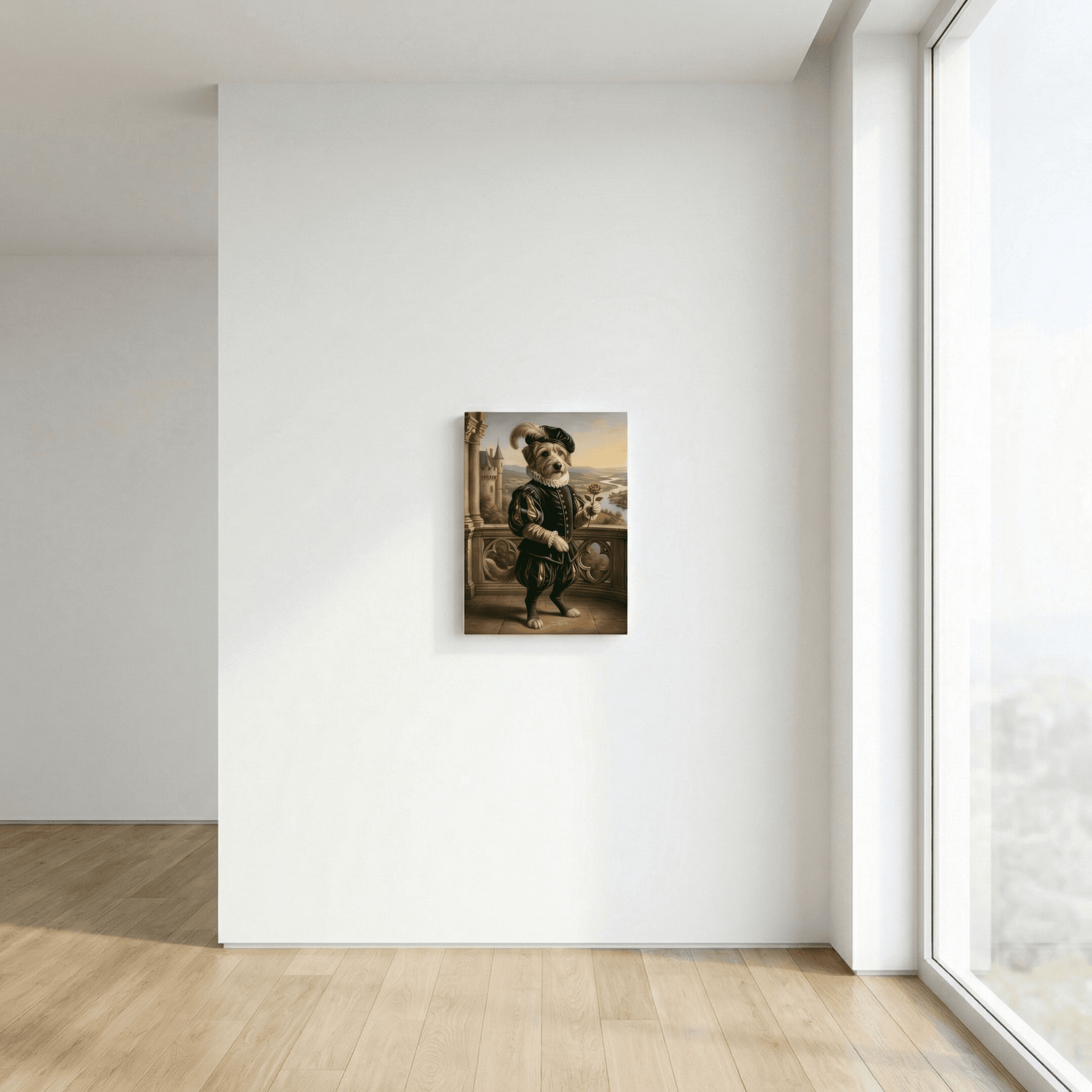 Person hanging a canvas print on a wall